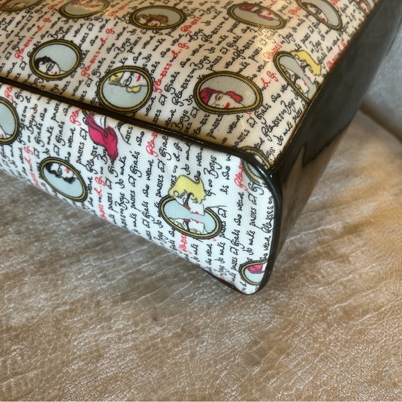 Lulu Guinness Boys & Girls Tote Black White w Black Rolled Patton Handles. - Picture 6 of 16